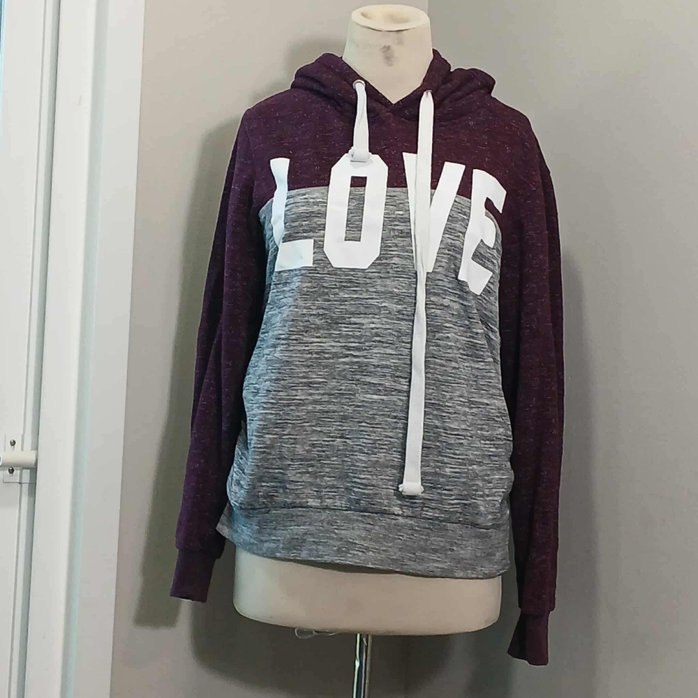 #44 Maternity Purple and Gray LOVE Hoodie Sweater